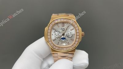 Patek Philippe Nautilus 40mm Cal.240 Movement RG Band Diamond Bezel Black/White Face Watch